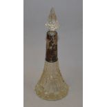 Hallmarked silver mounted hobnail cut glass scent bottle. 9cm tall.