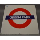 Original vintage London Underground bullseye enamel sign from Green Park station (62cm x 62cm)