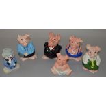 Set of 5 Wade Natwest Pigs together with a ceramic clown money bank (6)