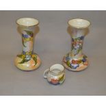 2 Camilla James Oldcourt Ware lustre vases marked 'Prototype Yellow Viola' and 'Prototype Red