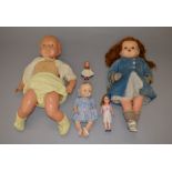 Mixed group of 1930s dolls, including a large celluloid doll.