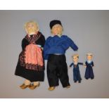 Four cloth dolls: Dutch Man & Woman with handpainted features,