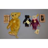 Five Steiff teddy bears: 1909 Classic; 1913 Classic; 1912; Club 2000 bear in box;