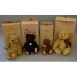 Four Steiff teddy bears: Year 2000, blond, height 43 cm; Ours Teddy 'U Pitchoun', beige, ltd.ed.