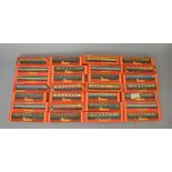 OO Gauge. Hornby. 28 x boxed coaches, various liveries. G+ in mainly G boxes.