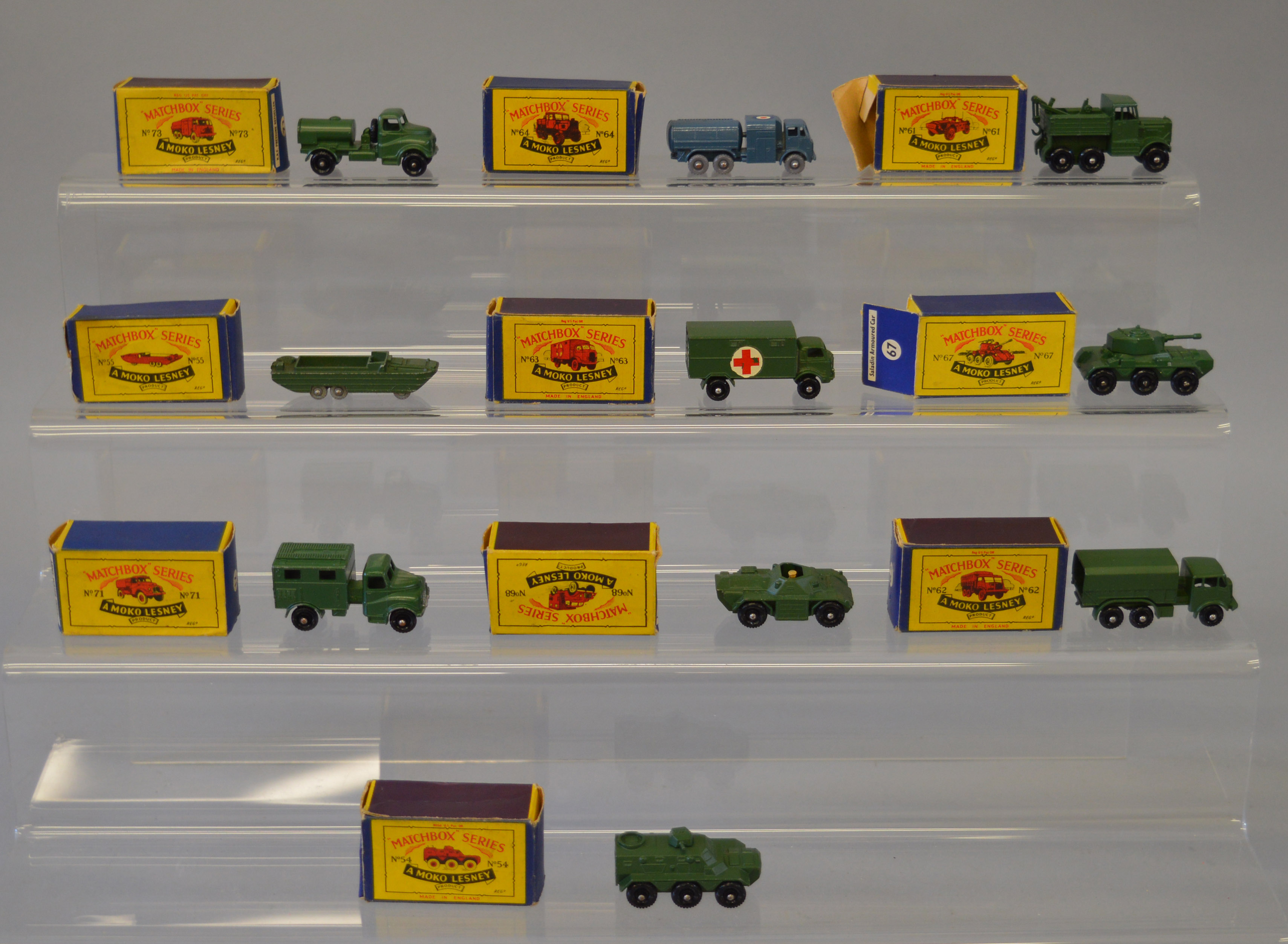 10 x Moko Lesney Matchbox military models: #54; #55; #61; #62; #63; #64; #67; #68; #71; #73.