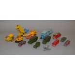 14 x playworn Dinky Toys, all military and commercial vehicles. Unboxed.
