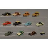 12 x playworn diecast cars by Dinky, Corgi and Matchbox. Unboxed, some repainting.
