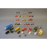 Quantity of playworn diecast by Dinky, Corgi, Britains, Majorette, etc. Unboxed.