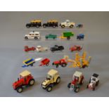 Quantity of assorted playworn Britains and Corgi models including Land Rovers, Farming vehicles etc.