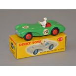 Dinky Toys #110 Aston Martin DB3 Sports in mid-green with red interior and white driver,