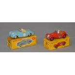 Two Dinky Toys: #107 Sunbeam Alpine Sports in pale blue with cream interior;