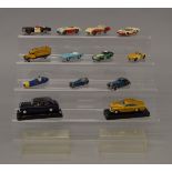 11 x playworn Dinky Toys, some repainted, unboxed. Together with two Dinky Toys in perspex boxes.
