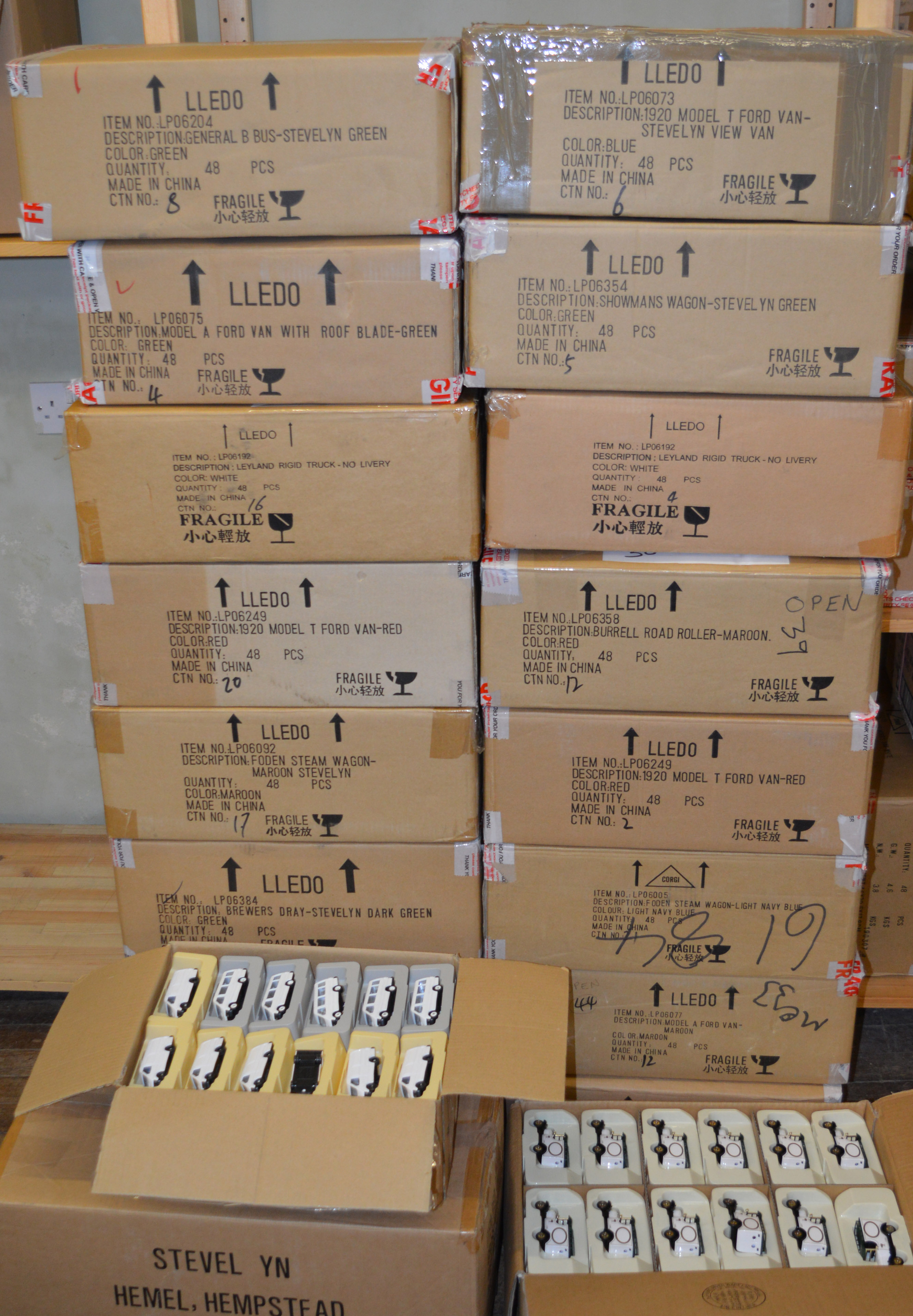 19 boxes of assorted code 3 and custom diecast models and accessories including Corgi and Lledo