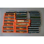 OO Gauge. Hornby 26 x coaches, various liveries, Includes mail coaches. Overall G some boxed.