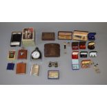 Mixed lot of assorted collectables including silver mounted smeeling salt bottle, pens, hipflasks,