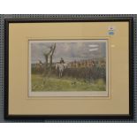 GILBERT HOLIDAY. Colour print. Hunting scene. Signed in pencil by the artist. Framed and Glazed.