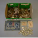 Quantity of assorted foreign and pre-decimal british coins including pre-1947 examples