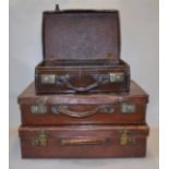 3 vintage small leather suitcases