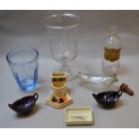 Mixed lot of glass and ceramic items including Royal Doulton match striker,