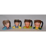 Four Beatles character jugs by Royal Doulton, George Harrison D6727, Ringo Starr D6726,