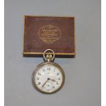 An Omega WW2 military issue, topwind pocket watch marked GSTP to back. Non-working.