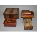 A pokerwork style wooden box together with a oriental laquer box,