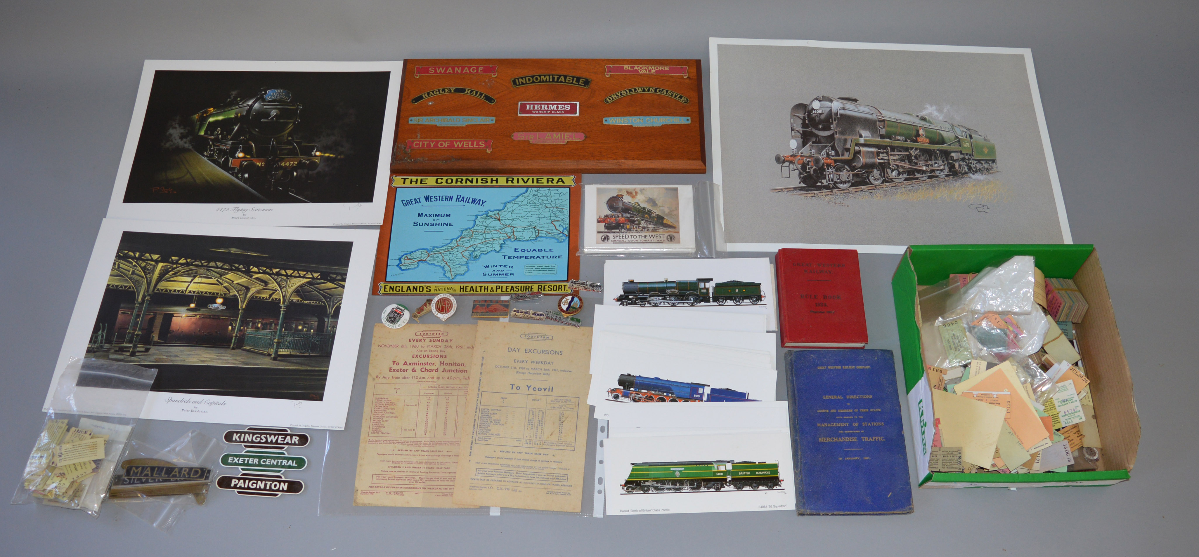 Collection of assorted Railway memorabilia including Great Western Rulebook and ticket stubs etc.