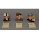 3 Royal Doulton WWI Character Jugs: D6872; D6887; D6886, with certificates.
