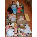 6 boxes of dolls and soft toys