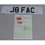 Registration Plate: "J8 FAC" on retention, with retention documentation.