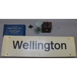 Railwayana: Wellington British Railways station sign, class 37 air horn, railway lamp etc.