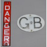 An AA GB touring plate together with a Danger sign from a telegraph pole (2)