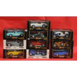 10 x Bburago 1:18 scale diecast model cars, mostly sports and racing cars.