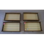 Four Picture Pride display cases, all wooden with sliding perspex fronts and three shelves,