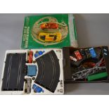 Polistil 1:32 slot car racing set, together with unboxed smaller scale cars & track.