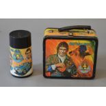 Aladdin Industries The Fall Guy tin lunchbox, brightly coloured and illustrated, contains flask.