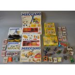 Mixed lot including Meccano sets, Lucky Luke figures, Zoids, Top Trumps and N gauge trains etc.