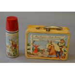 Thermos Roy Rogers and Dale Evans Double R Ranch tin lunchbox, brightly coloured and illustrated,
