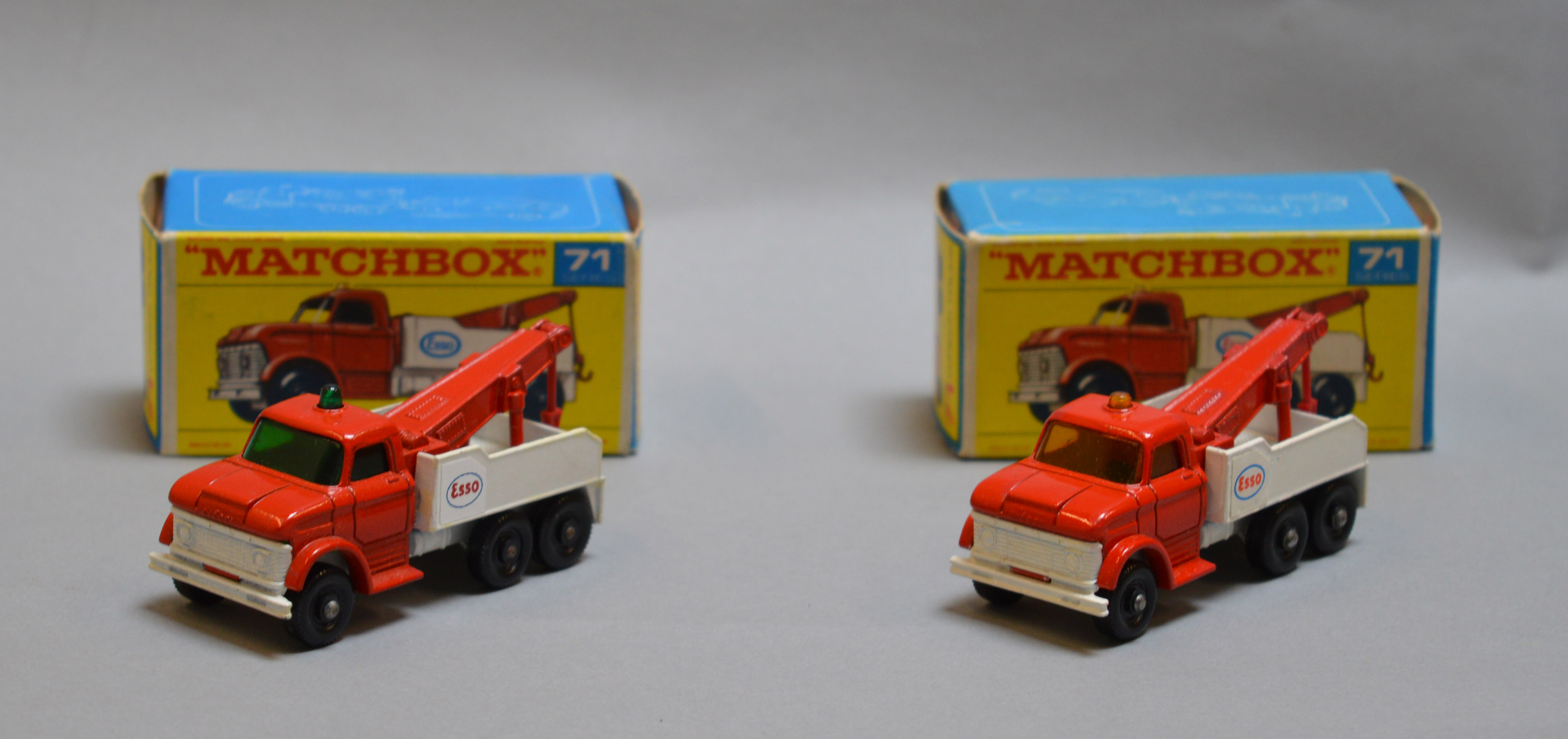2 Lesney Matchbox Series No. 71 Ford Heavy Wreck Truck's with Esso livery.