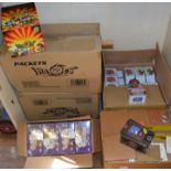 5 trade boxes of Trading Card Packs including Heroes and Wizards of The Coast examples.