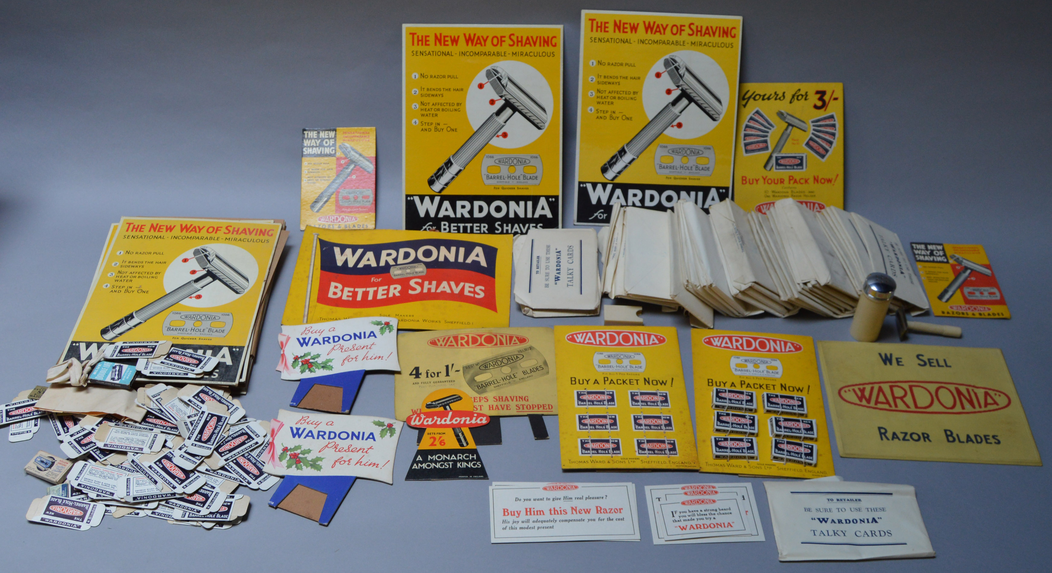 A good collection of 1940s/50s Wardonia Thomas Ward & Sons razor blades advertising material