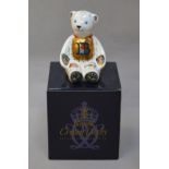 Royal Crown Derby Alphabet Bear B, with gold stopper, boxed.