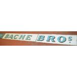 Enameled Steel shop sign in Blue, Black and White "Bache Bros" from their shop in Lye Cross,