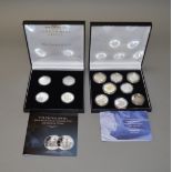 2 Cased sets of 12 Silver Proof £5 and $10 coins