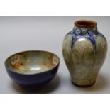 A Royal Doulton Stoneware bowl and vase impressed to base "8578 ha" and "86710 UBW" respecitvely.