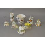 8 Coalport items to include cottages, windmills and two Hunting related items.