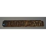 A late early 20th century cast iron street sign "Station Path". (S/D) Length 79cm.