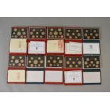 10 Cased Royal Mint decimal proof coin sets from 1980s/90s