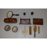 Mixed lot of assorted collectables including a pipe stand, laquer box, ebonised dresser set,